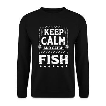 Ruhig bleiben und Fische fangen - (2) - Unisex Pullover - Schwarz - Vorne - Alina (178cm) & Michal (187cm)