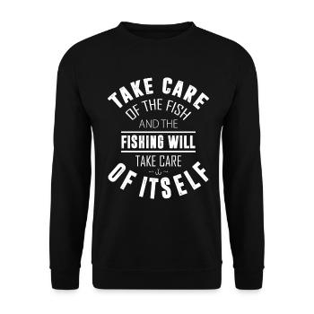 Kümmere dich um die Fische und das Fischen erledig - Unisex Pullover - Schwarz - Vorne - Alina (178cm) & Michal (187cm)
