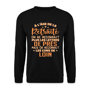 à l'âge de la retraité | La Retraite - Sweat-shirt Unisexe - noir - Devant - Alina (178cm) & Michal (187cm)
