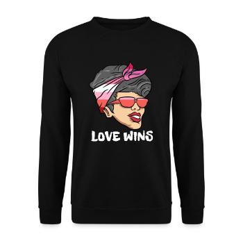 Lesbian Lesbisch Pride Flagge Geschenk - Unisex Pullover - Schwarz - Vorne - Alina (178cm) & Michal (187cm)