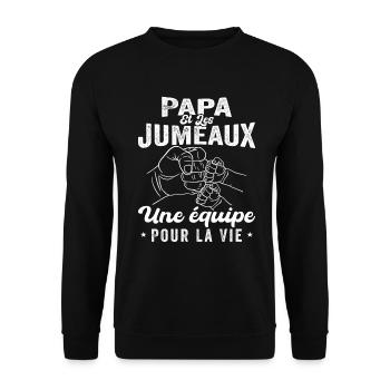 Papa Et Les Jumeaux Une équipe Pour La Vie - Sweat-shirt Unisexe - noir - Devant - Alina (178cm) & Michal (187cm)