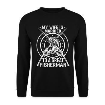 Meine Frau ist mit einem tollen Angler verheiratet - Unisex Pullover - Schwarz - Vorne - Alina (178cm) & Michal (187cm)