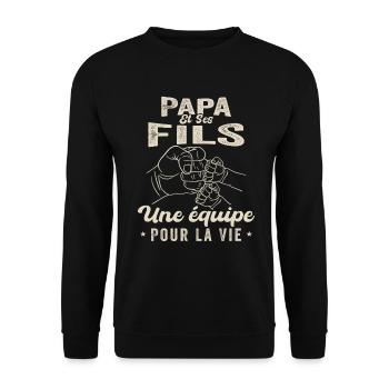 Papa Et Fils Une équipe Pour La Vie - Sweat-shirt Unisexe - noir - Devant - Alina (178cm) & Michal (187cm)
