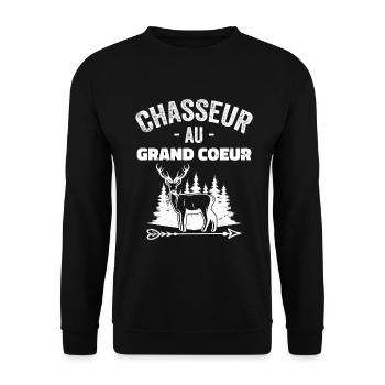 Chasseur Au Grand Coeur | Cadeau Meilleur Chasseur - Sweat-shirt Unisexe - noir - Devant - Alina (178cm) & Michal (187cm)