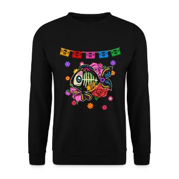 Day of the dead farbiger Fisch mexikanisches - Unisex Pullover - Schwarz - Vorne - Alina (178cm) & Michal (187cm)