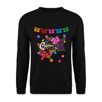 Day of the dead farbiger Fisch mexikanisches - Unisex Pullover - Schwarz - Vorne - Alina (178cm) & Michal (187cm)