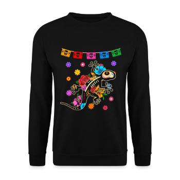 Day of the dead farbiger Gecko mexikanisches - Unisex Pullover - Schwarz - Vorne - Alina (178cm) & Michal (187cm)
