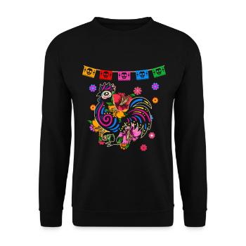 Day of the dead farbiger Hahn mexikanisches - Unisex Pullover - Schwarz - Vorne - Alina (178cm) & Michal (187cm)