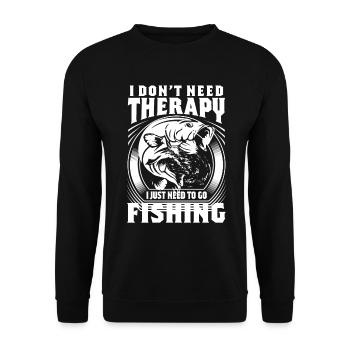 Ich brauche keine Therapie, ich muss nur angeln ge - Unisex Pullover - Schwarz - Vorne - Alina (178cm) & Michal (187cm)