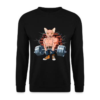 Fitnesstraining Pumpen Muskelkater beim Kreuzheben - Unisex Pullover - Schwarz - Vorne - Alina (178cm) & Michal (187cm)