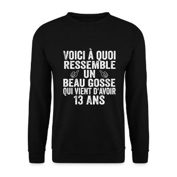Voici À Quoi Ressemble Un Beau Gosse De 13 ans - Sweat-shirt Unisexe - noir - Devant - Alina (178cm) & Michal (187cm)