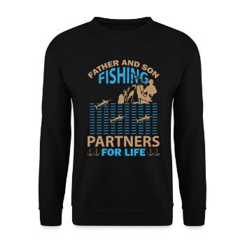 Vater und Sohn als Angelpartner fürs Leben - - Unisex Pullover - Schwarz - Vorne - Alina (178cm) & Michal (187cm)