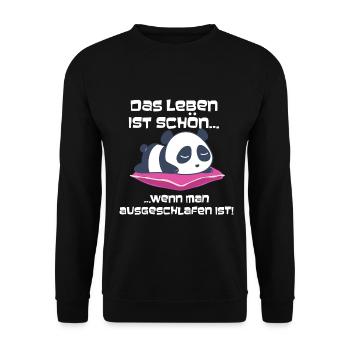 Das Leben ist schön, wenn du schläfst Katze - Unisex Pullover - Schwarz - Vorne - Alina (178cm) & Michal (187cm)