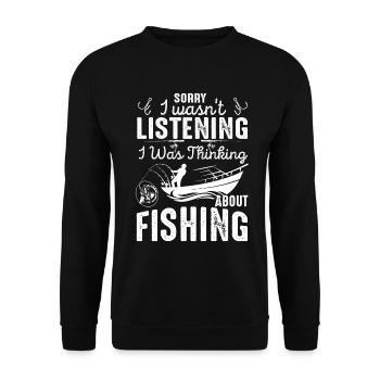 Sorry I Wasn't Listening I Was Thinking About Fish - Unisex Pullover - Schwarz - Vorne - Alina (178cm) & Michal (187cm)