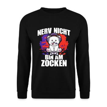 Nerv Nicht Bin Am Zocken Eisbar - Unisex Pullover - Schwarz - Vorne - Alina (178cm) & Michal (187cm)
