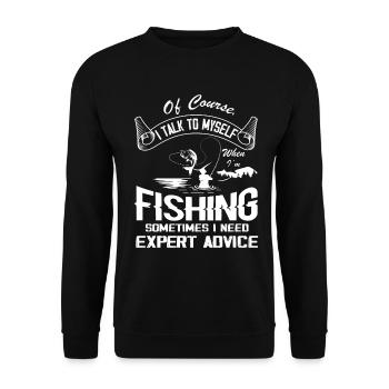 Natürlich spreche ich mit mir selbst Angeln Manchm - Unisex Pullover - Schwarz - Vorne - Alina (178cm) & Michal (187cm)