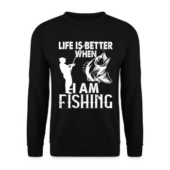 Life is better when I'm fishing - - Unisex Sweatshirt - black - Front - Alina (178cm) & Michal (187cm)