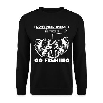 Ich brauche keine Therapie, ich muss nur angeln ge - Unisex Pullover - Schwarz - Vorne - Alina (178cm) & Michal (187cm)
