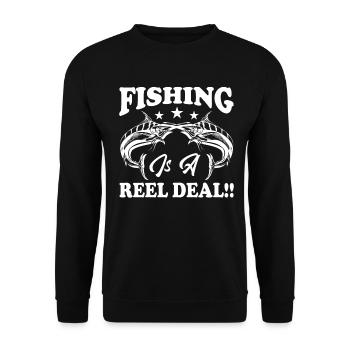 Fishing is a business with the reel - - Unisex Sweatshirt - black - Front - Alina (178cm) & Michal (187cm)