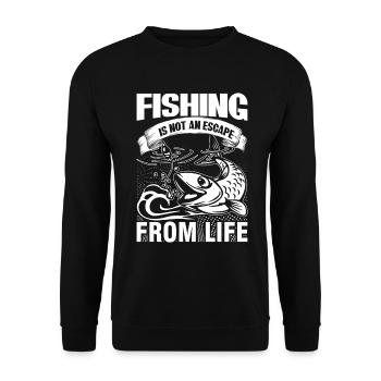 Angeln ist keine Flucht vor dem Leben -. - Unisex Pullover - Schwarz - Vorne - Alina (178cm) & Michal (187cm)