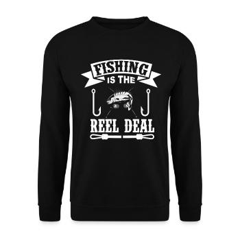 Fishing is the business with the reel -. - Unisex Sweatshirt - black - Front - Alina (178cm) & Michal (187cm)