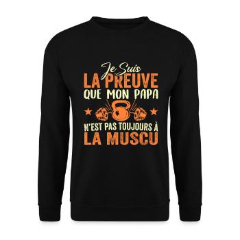 Preuve que mon papa muscu, Papa Musclé, Nouveau-né - Sweat-shirt Unisexe - noir - Devant - Alina (178cm) & Michal (187cm)