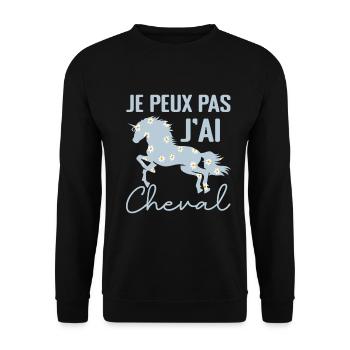 Je Peux Pas J'ai Cheval - Cadeau cheval Fleuri - Sweat-shirt Unisexe - noir - Devant - Alina (178cm) & Michal (187cm)