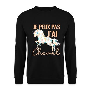 Je Peux Pas J'ai Cheval - Cadeau cheval Fleuri - Sweat-shirt Unisexe - noir - Devant - Alina (178cm) & Michal (187cm)