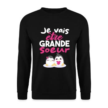 Future Grande Sœur | Annonce Grande Soeur Cadeau - Sweat-shirt Unisexe - noir - Devant - Alina (178cm) & Michal (187cm)