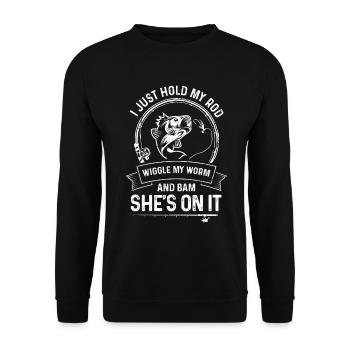I just hold my rod, wiggle the worm - Unisex Sweatshirt - black - Front - Alina (178cm) & Michal (187cm)