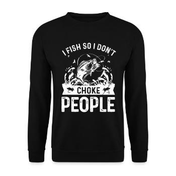 Ich fische, damit ich niemanden erwürge - Unisex Pullover - Schwarz - Vorne - Alina (178cm) & Michal (187cm)