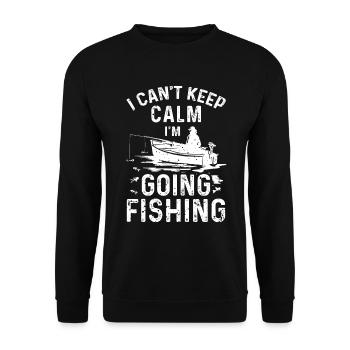 Ich kann nicht ruhig bleiben, ich gehe fischen - Unisex Pullover - Schwarz - Vorne - Alina (178cm) & Michal (187cm)
