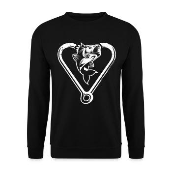 Angeln Herz - Unisex Pullover - Schwarz - Vorne - Alina (178cm) & Michal (187cm)