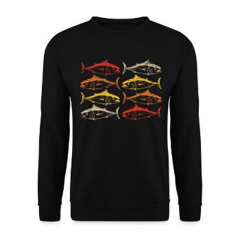 Angeln Retro - Unisex Pullover - Schwarz - Vorne - Alina (178cm) & Michal (187cm)