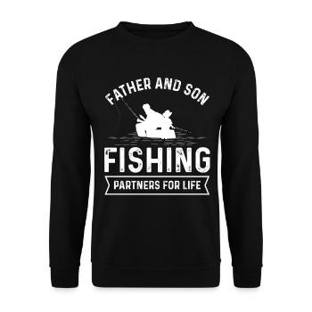 Vater und Sohn fischen als Partner fürs Leben - Unisex Pullover - Schwarz - Vorne - Alina (178cm) & Michal (187cm)