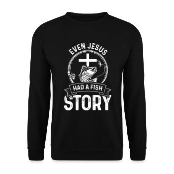 Sogar Jesus hatte eine Fischgeschichte - Unisex Pullover - Schwarz - Vorne - Alina (178cm) & Michal (187cm)