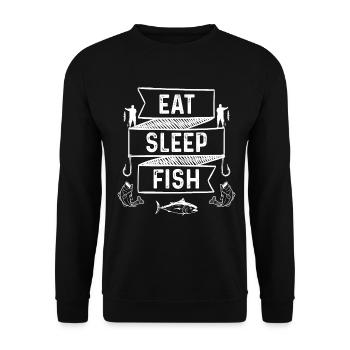 Essen Schlafen Fischen - Unisex Pullover - Schwarz - Vorne - Alina (178cm) & Michal (187cm)