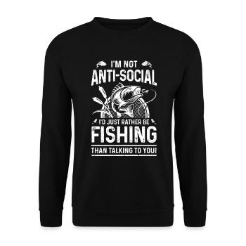 Ich bin nicht asozial, ich würde nur lieber angeln - Unisex Pullover - Schwarz - Vorne - Alina (178cm) & Michal (187cm)