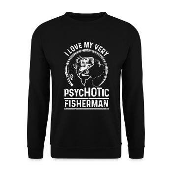 Ich liebe meinen sehr psychotischen Angler - Unisex Pullover - Schwarz - Vorne - Alina (178cm) & Michal (187cm)