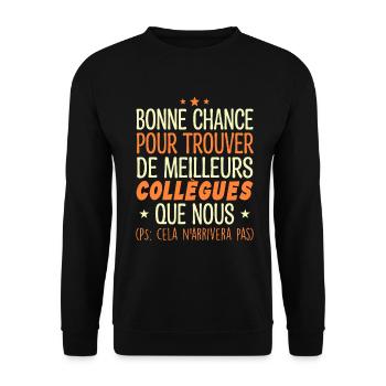 Collègues Cadeau Départ Retraite Humour Collègue - Sweat-shirt Unisexe - noir - Devant - Alina (178cm) & Michal (187cm)
