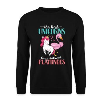 Flamingo Einhorn - Unisex Pullover - Schwarz - Vorne - Alina (178cm) & Michal (187cm)