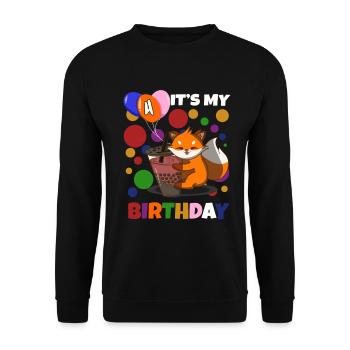 4th Birthday Fox - Unisex Sweatshirt - black - Front - Alina (178cm) & Michal (187cm)