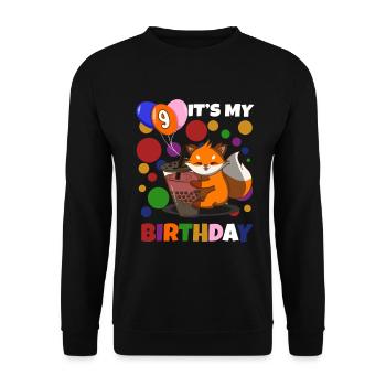 9th Birthday Fox - Unisex Sweatshirt - black - Front - Alina (178cm) & Michal (187cm)