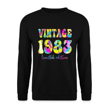 Vintage 1983 Limited Edition Batik, Geburtstag gif - Unisex Pullover - Schwarz - Vorne - Alina (178cm) & Michal (187cm)