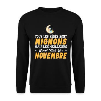 Naissance Cadeau Baby Bébé né en Novembre - Sweat-shirt Unisexe - noir - Devant - Alina (178cm) & Michal (187cm)