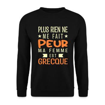 Plus Rien ne me fait Peur ma Femme est Grecque - Sweat-shirt Unisexe - noir - Devant - Alina (178cm) & Michal (187cm)