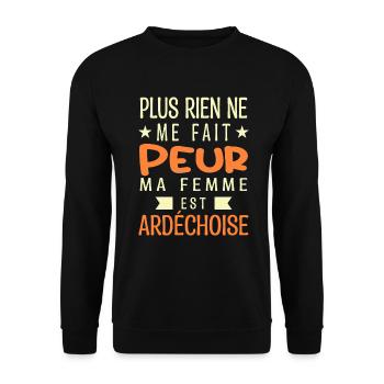 Plus Rien ne me fait peur ma femme est Ardéchoise - Sweat-shirt Unisexe - noir - Devant - Alina (178cm) & Michal (187cm)
