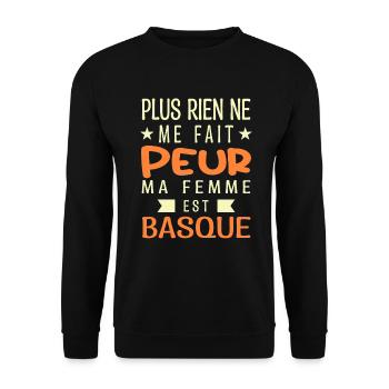 Plus Rien ne me fait peur ma femme est Basque - Sweat-shirt Unisexe - noir - Devant - Alina (178cm) & Michal (187cm)