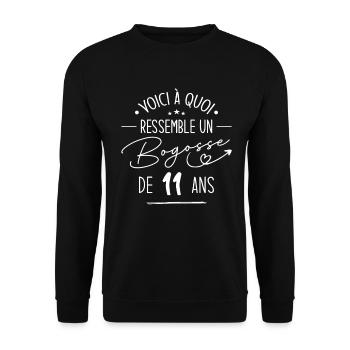 Bogosse 11 ans Cadeau Humour Anniversaire 11 ans - Sweat-shirt Unisexe - noir - Devant - Alina (178cm) & Michal (187cm)