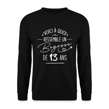 Bogosse 13 ans Cadeau Humour Anniversaire 13 ans - Sweat-shirt Unisexe - noir - Devant - Alina (178cm) & Michal (187cm)